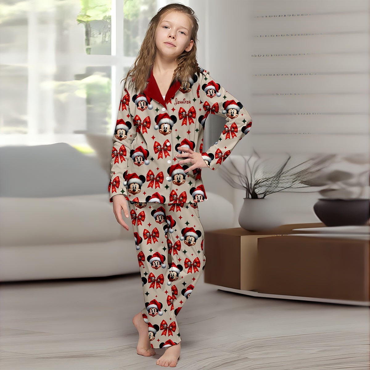 Cute Mouse Christmas Pajamas - Personalized Mouse Button Down Pajamas