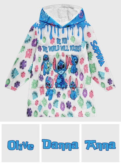 Be You The World Will Adjust - Personalized Autism Awareness Blanket Hoodie