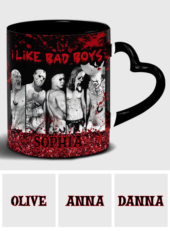 I Like Bad Boys - Personalized Heart Handle Mug