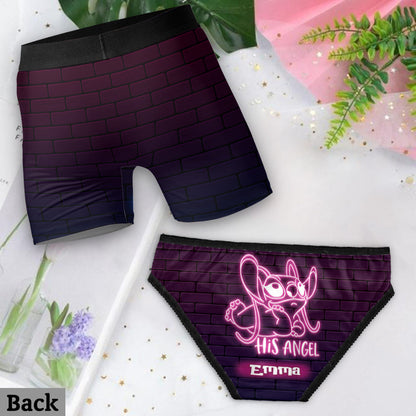 His Angel Her Stitch Ohana Neon Effect - Personalized Ohana Lace Border Women Briefs And Men’s Boxer Briefs