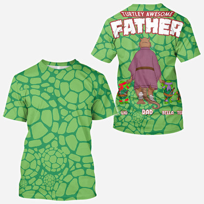 Turtley Awesome Father - Personalized Green Turtles All Over Shirt
