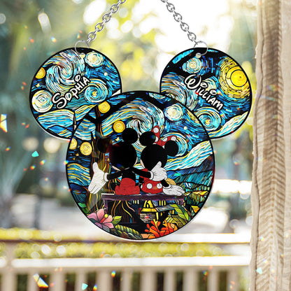 Romantic Mouse Couple - Personalized Mouse Window Hanging Suncatcher Ornament
