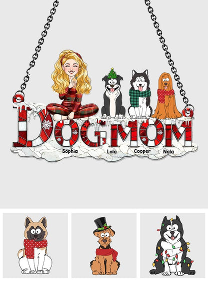 Dog Mom Christmas - Personalized Dog Window Hanging Suncatcher Ornament