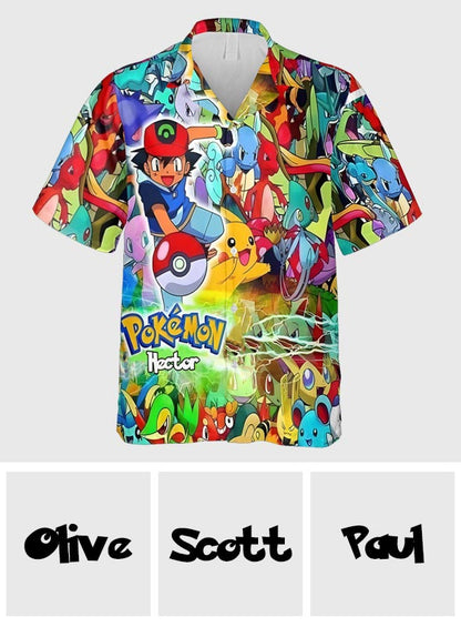 Poke Cartoon - Personalized Monster Trainer Hawaiian Shirt
