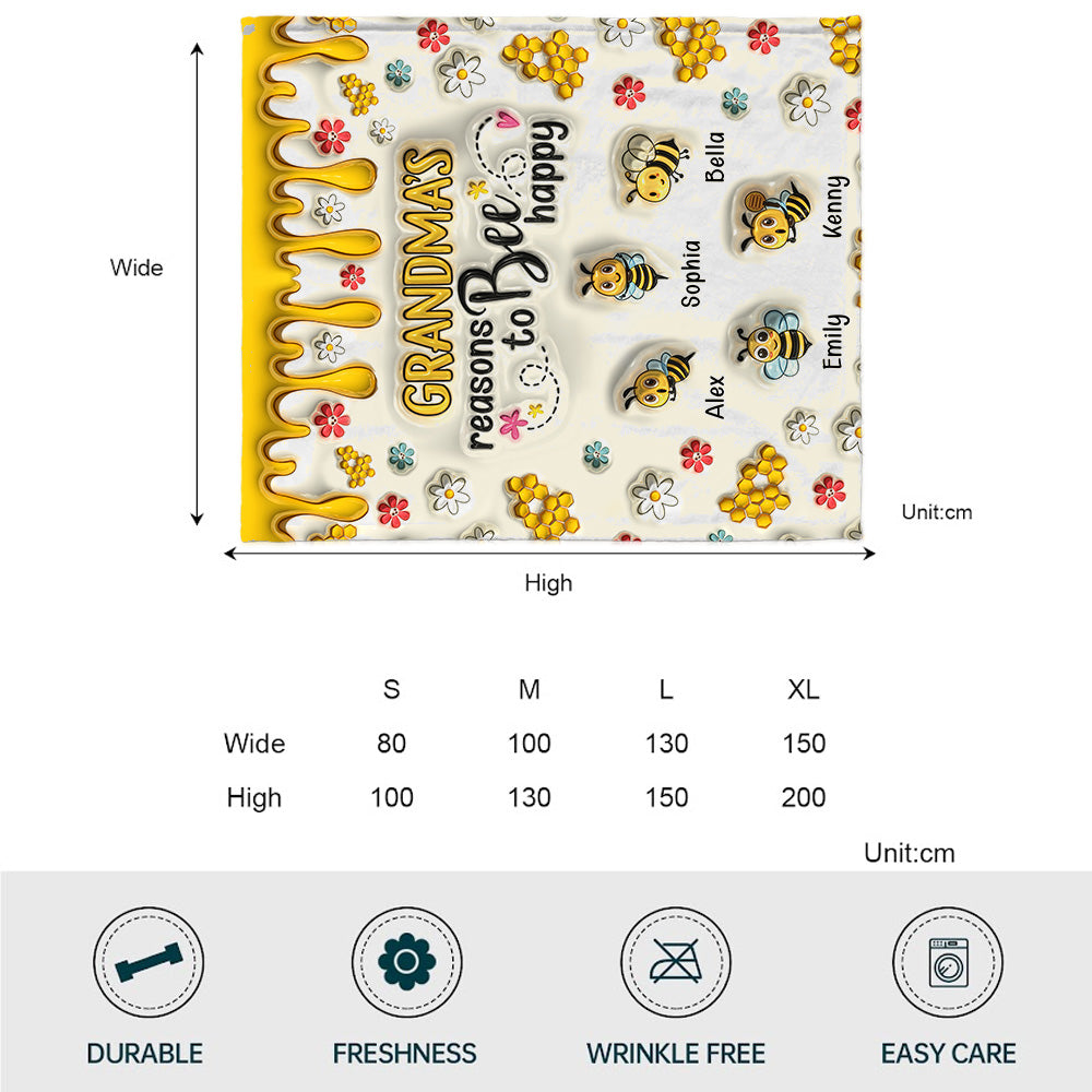 Grandma's Reasons To Bee Happy - Personalized Grandma Blanket