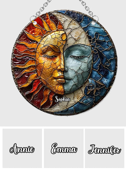 Live By The Sun Love By The Moon - Personalized Hippie Window Hanging Suncatcher Ornament