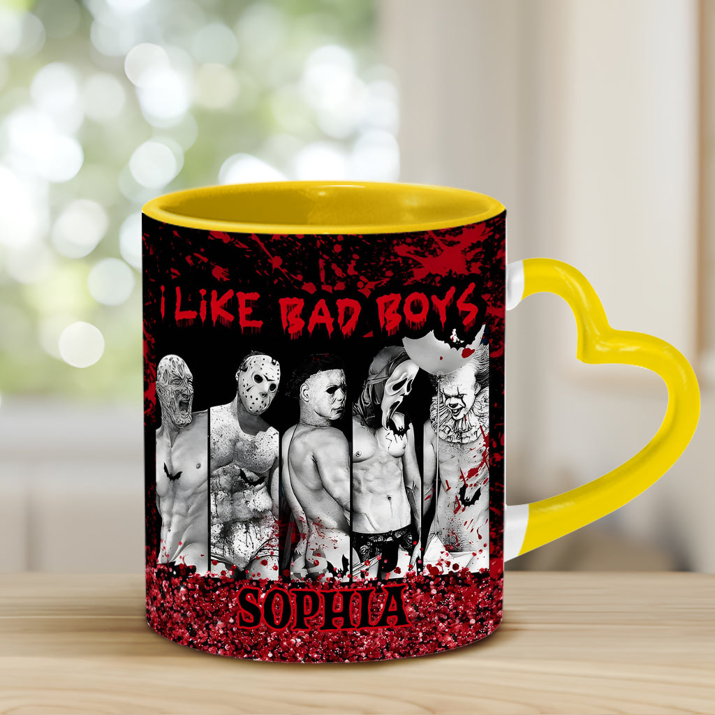 I Like Bad Boys - Personalized Heart Handle Mug