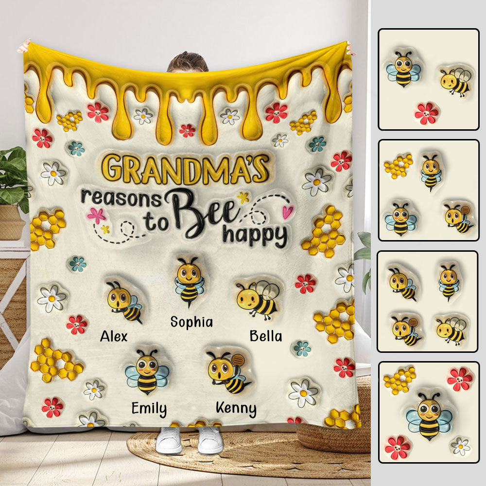Grandma's Reasons To Bee Happy - Personalized Grandma Blanket