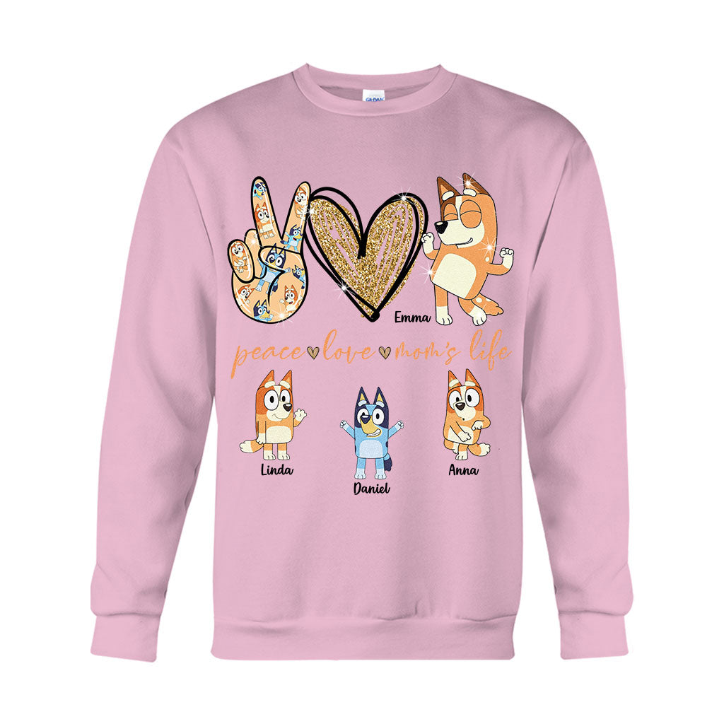 Peace Love Mom's Life Cool Blue Dog - Personalized Mother T-shirt And Hoodie