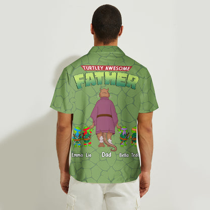 Turtley Awesome Father - Personalized Green Turtles Hawaiian Shirt