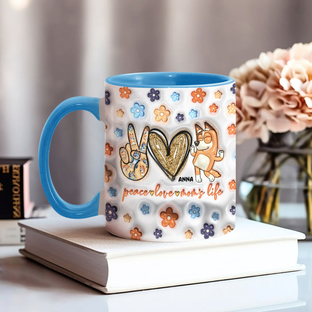 Peace Love Mom's Life Cool Blue Dog - Personalized Mother Accent Mug