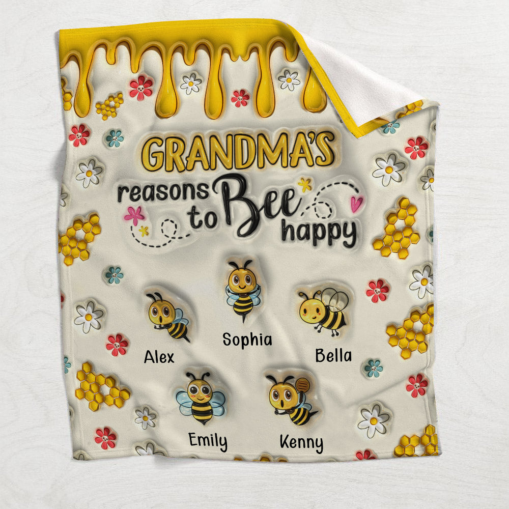 Grandma's Reasons To Bee Happy - Personalized Grandma Blanket
