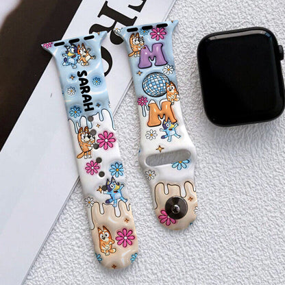 Mom Era Cute Blue Dog - Personalized Mother Apple Watch Band