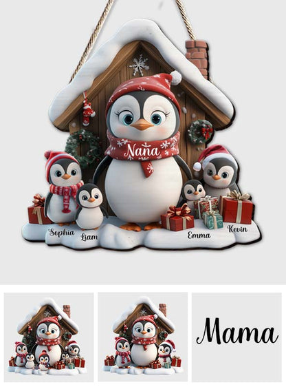 Any Title Cute Penguin - Personalized Grandma Custom Shaped Wood Sign