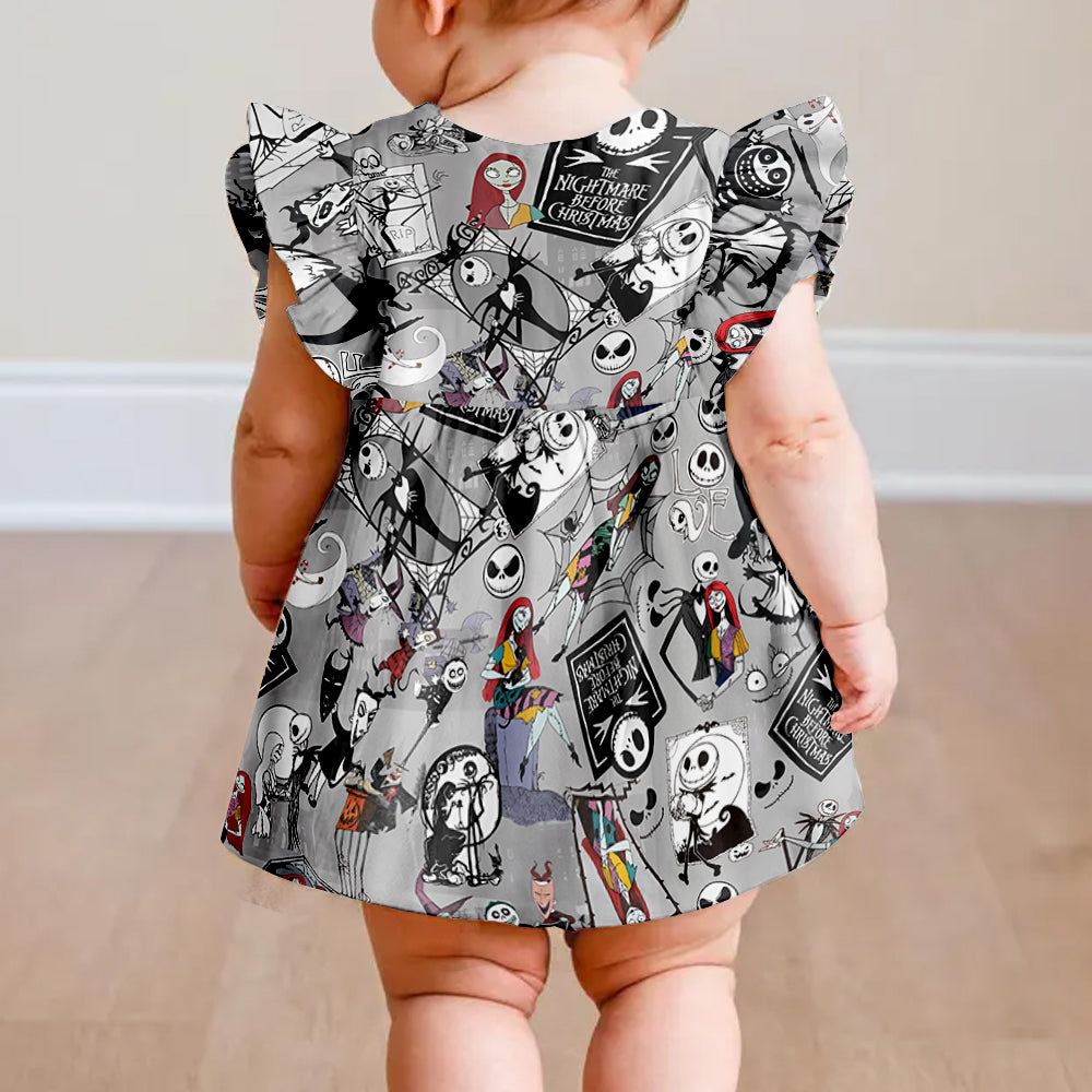 The Nightmare Is Here - Personalized Nightmare Kid Ruffle Sleeve Dress