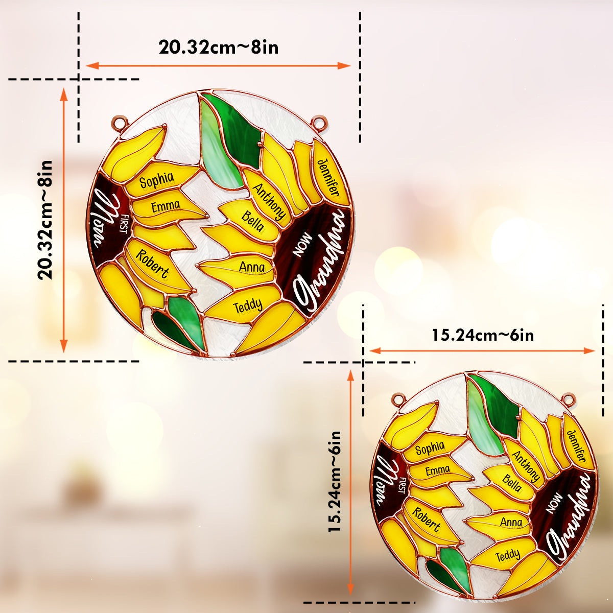 First Mom Now Grandma Sunflower - Personalized Grandma Window Hanging Suncatcher Ornament