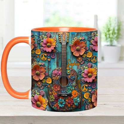 Vintage Hippie Guitar - Personalized Hippie Accent Mug