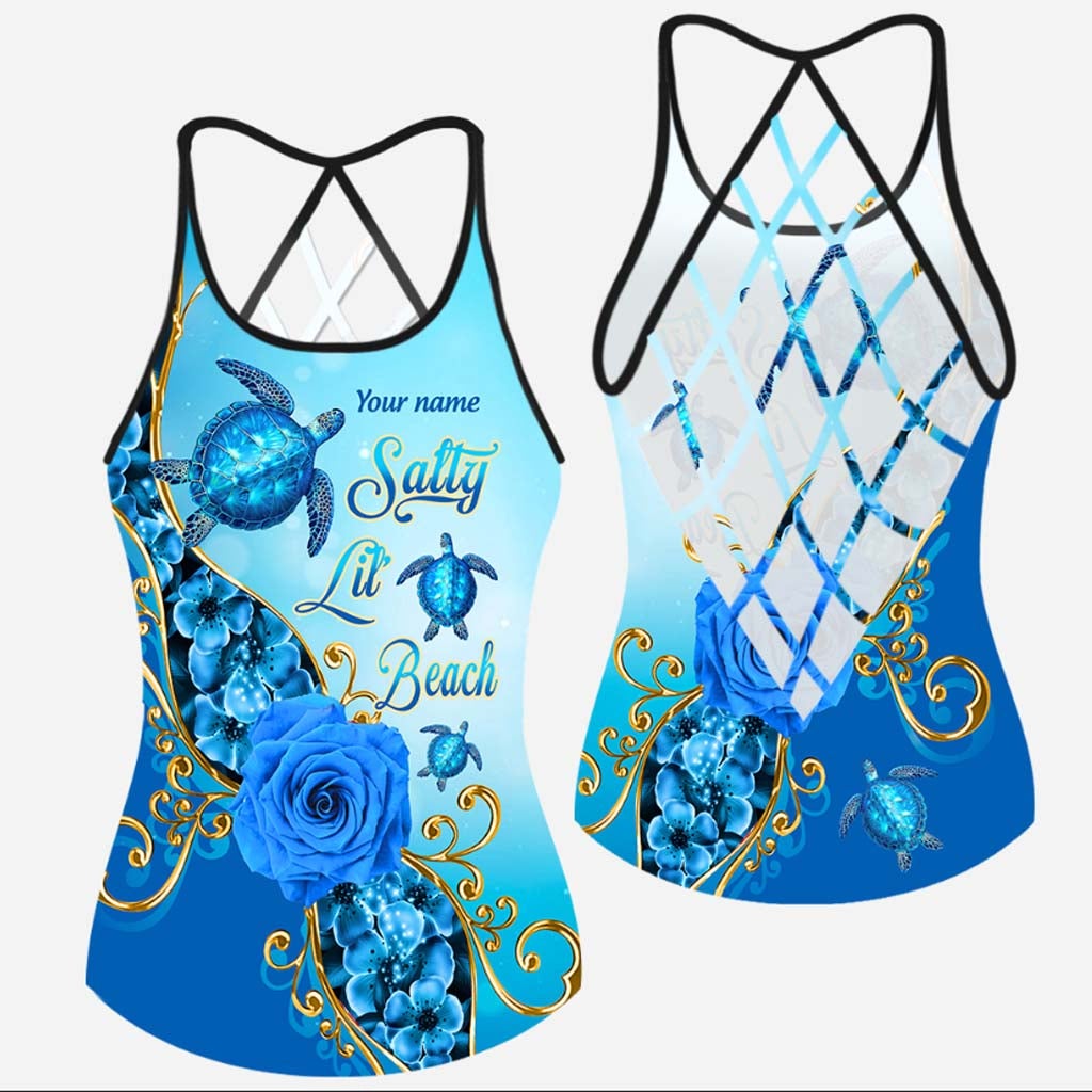 Salty Lil' Beach - Personalized Turtle Cross Tank Top