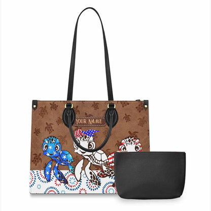 Love Red White Blue - Personalized Independence Day Turtle Leather Handbag
