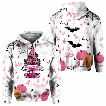 Abracadabra Save The Tatas - Halloween Breast Cancer Awareness All Over T-shirt and Hoodie