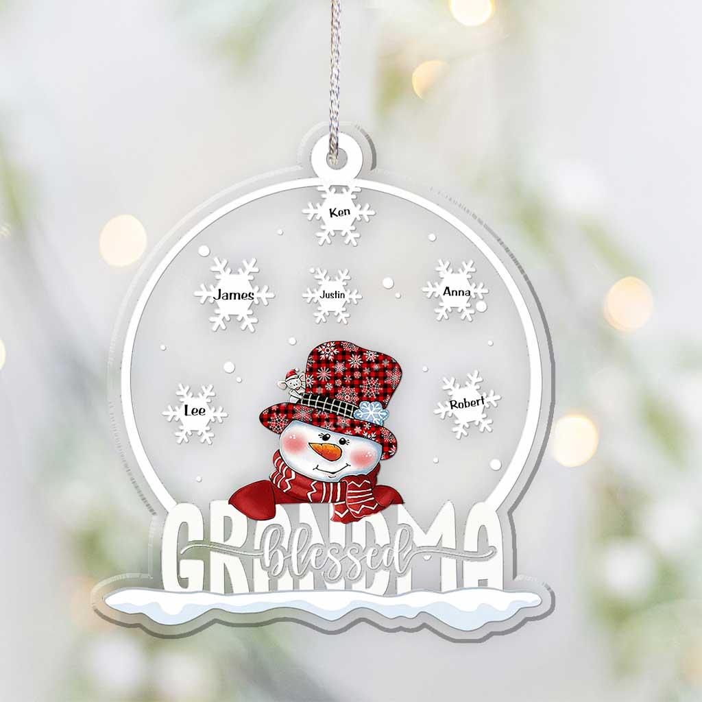 Snowman Grandma Snowglobe - Personalized Transparent Ornament