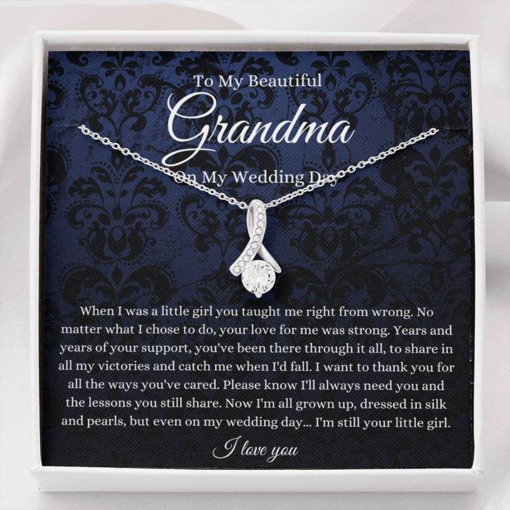 Grandmother Of The Bride From Granddaughter Bride To Grandma Wedding Day Gift - Grandma Petite Ribbon Necklace 0921