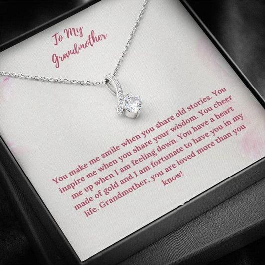 To Grandma Pink Flowers Beauty - Grandma Petite Ribbon Necklace 0921