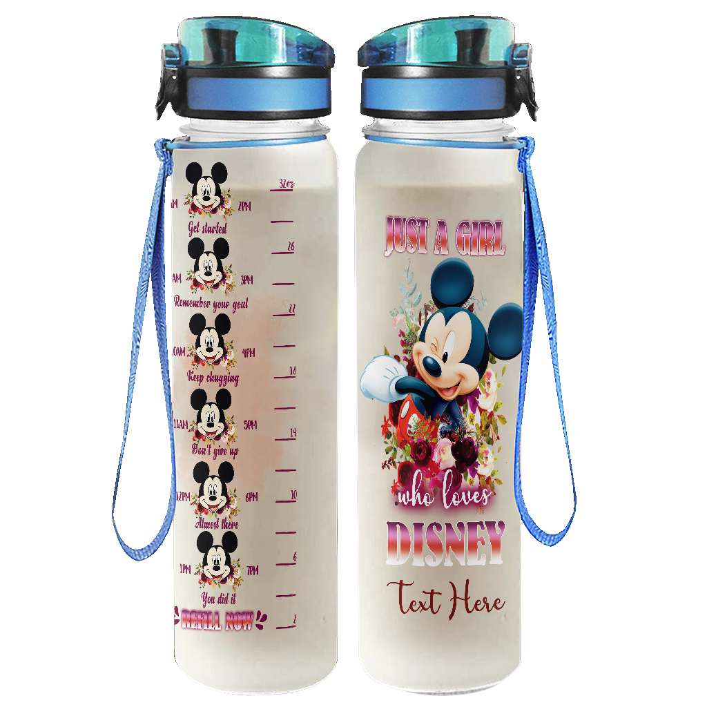 Just A Girl Who Loves - Personalized Mouse Water Tracker Bottle