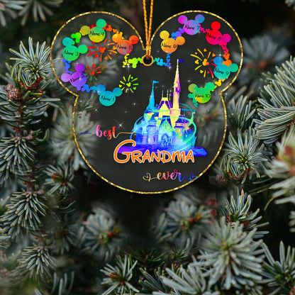 Best Grandma Ever - Personalized Christmas Mouse Transparent Ornament