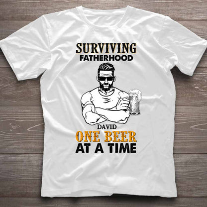 Surviving Fatherhood One Beer At A Time - Personalized Father's Day T-shirt and Hoodie