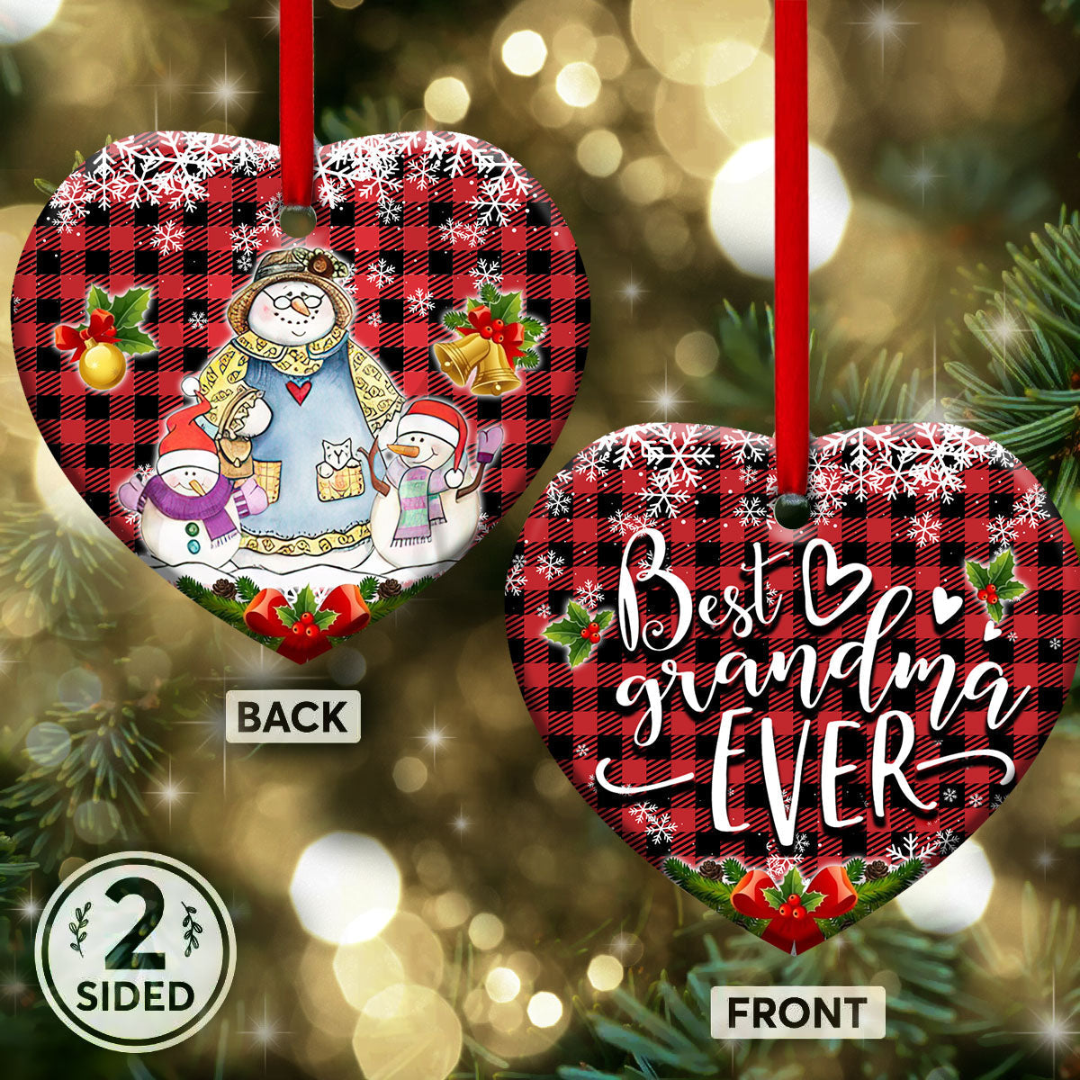 Family Snowman Best Grandma Ever - Grandma Ornament (Printed On Both Sides) 1022