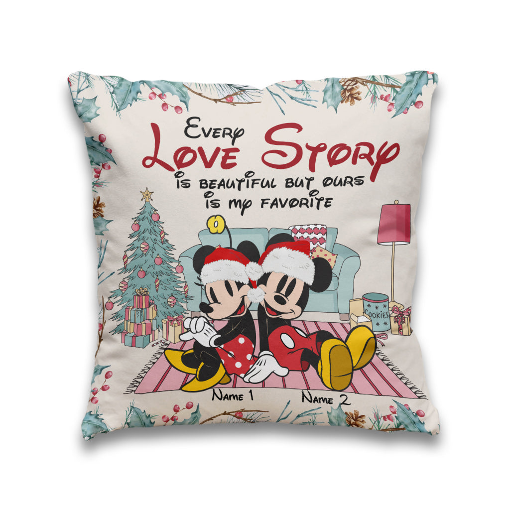 Every Love Story Is Beautiful - Personalized Christmas Mouse Throw Pillow