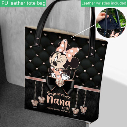 Nana Stuff - Personalized Mother's Day Mouse Tote Bag With Leather Pattern Print