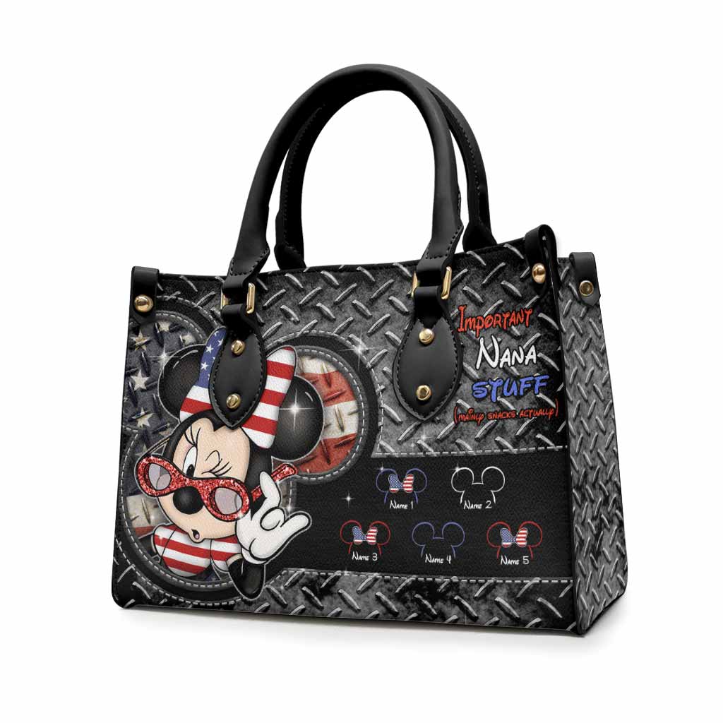 Important Nana Stuff - Personalized Independence Day Leather Handbag