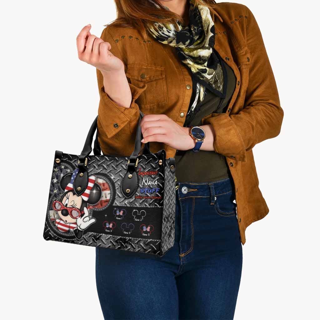 Important Nana Stuff - Personalized Independence Day Leather Handbag