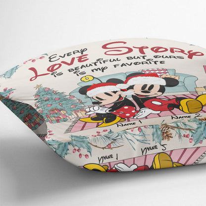 Every Love Story Is Beautiful - Personalized Christmas Mouse Throw Pillow