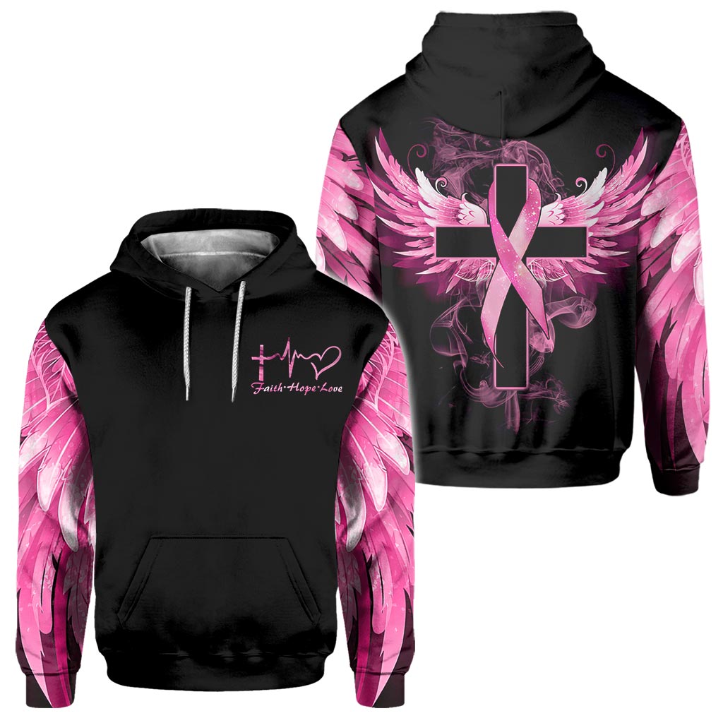 Breast Cancer True Cross Wings Breast Cancer Awareness All Over T-shirt and Hoodie