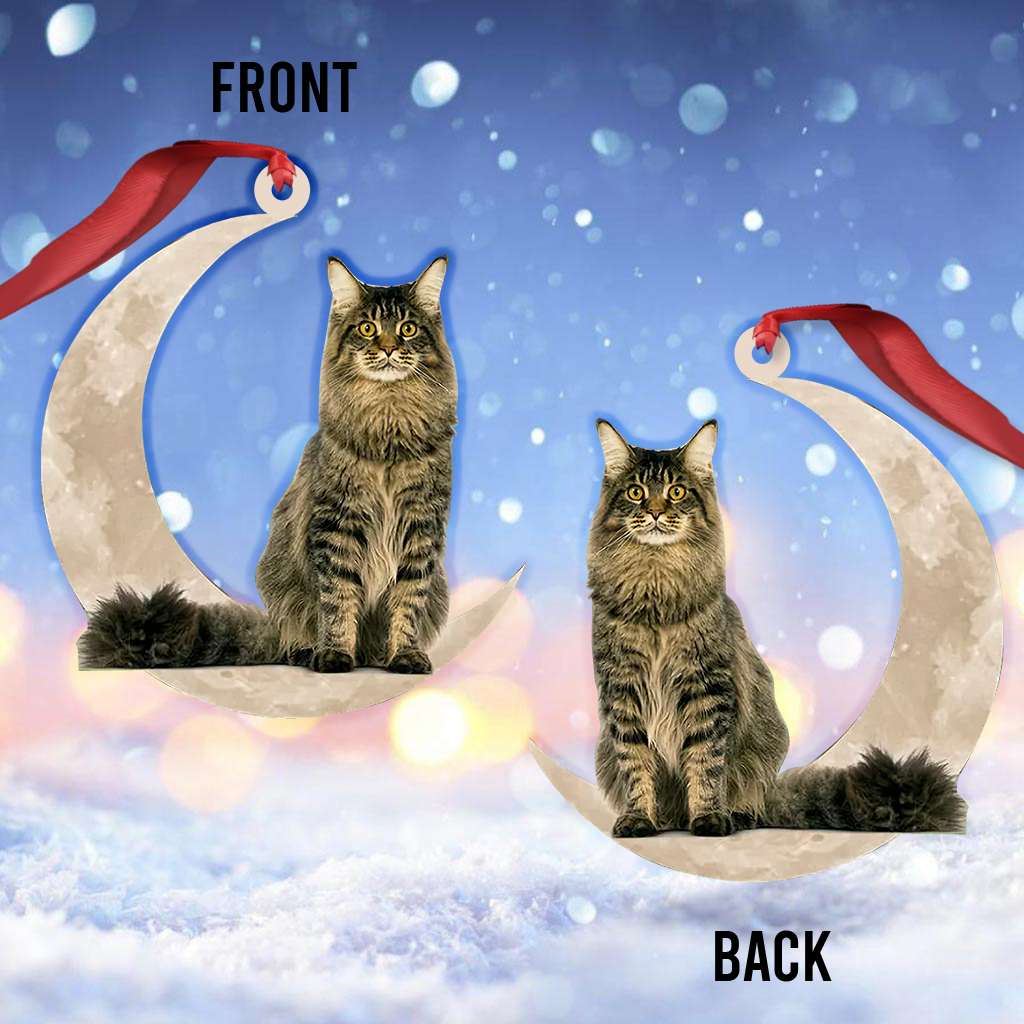 Maine Coon Cat Sits On The Moon - Cat Ornament (Printed On Both Sides) 1022