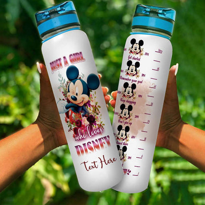 Just A Girl Who Loves - Personalized Mouse Water Tracker Bottle