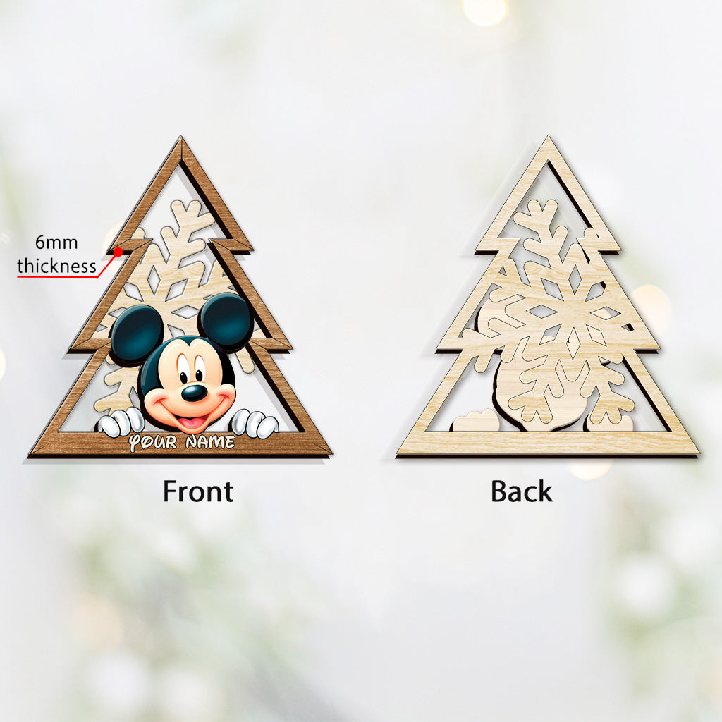 Mouse Ears Snowflake - Personalized Christmas Mouse Layered Wood Ornament