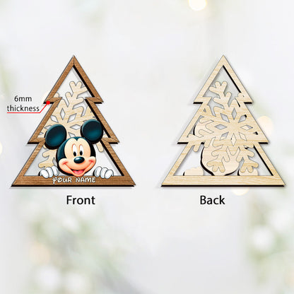 Mouse Ears Snowflake - Personalized Christmas Mouse Layered Wood Ornament