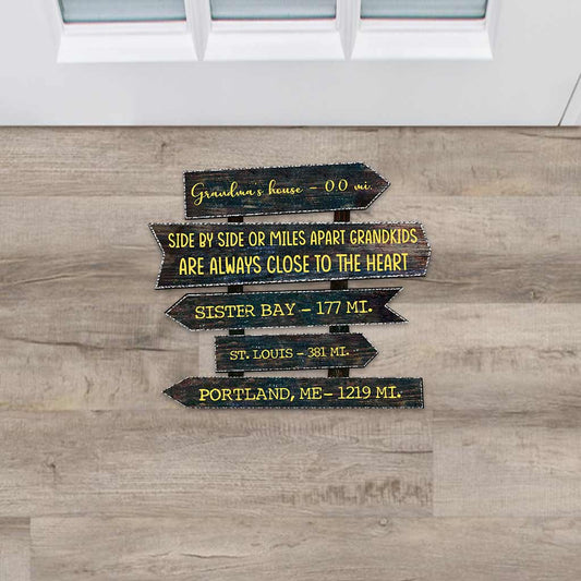Side By Side Or Miles Apart - Personalized Mother's Day Grandma Shaped Doormat