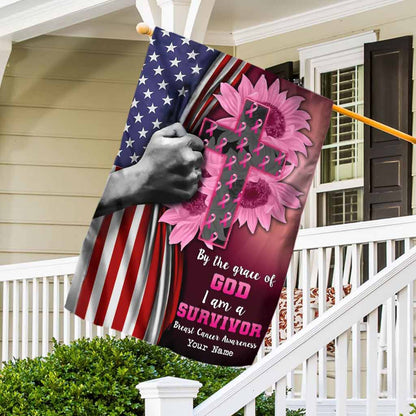 By The Grace Of God I'm A Survivor - Personalized Breast Cancer Awareness House Flag