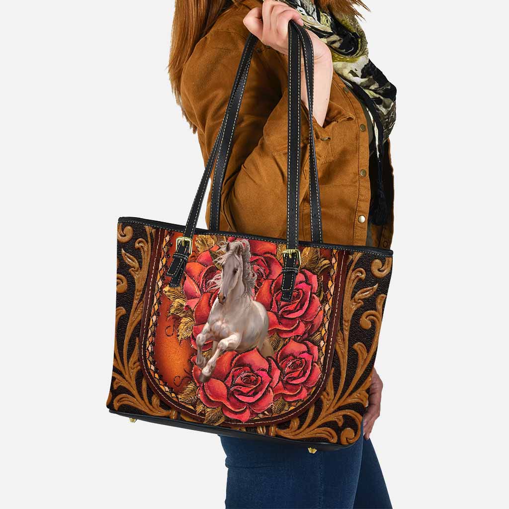 Horse Roses Art Horse Leather Bag 0622