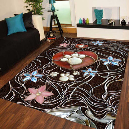 Paw Heart Stained Glass Pattern Print Dog Rug 0622
