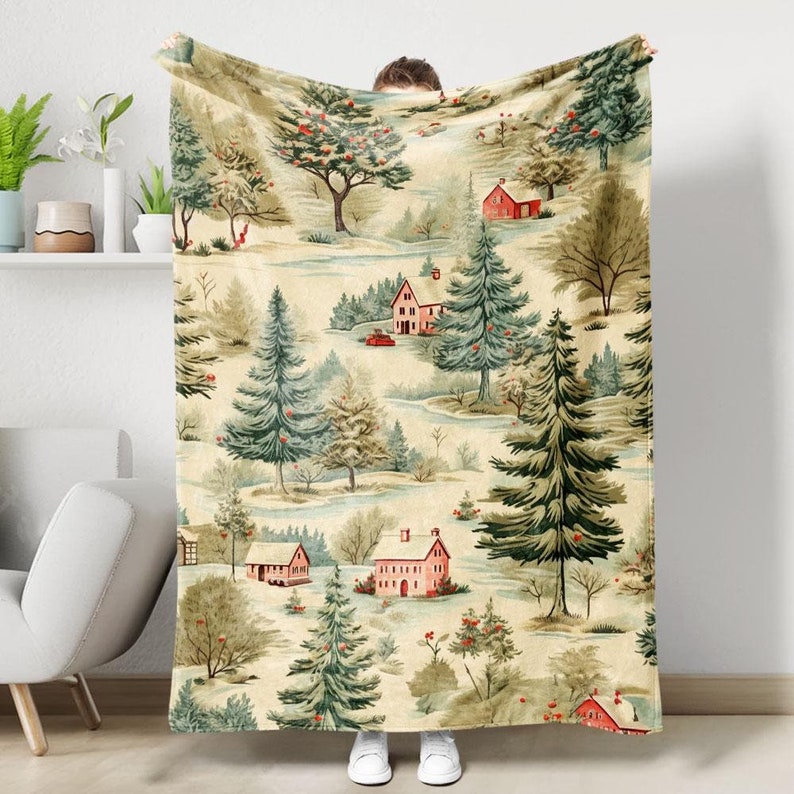 Christmas Village Blanket, Christmas Tree Blanket Christmas Blanket 0924