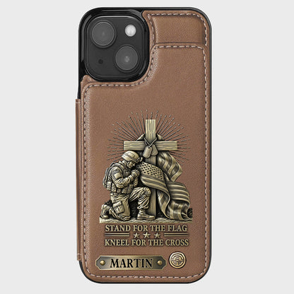 Kneel For The Cross - Personalized Veteran Wallet Phone Case