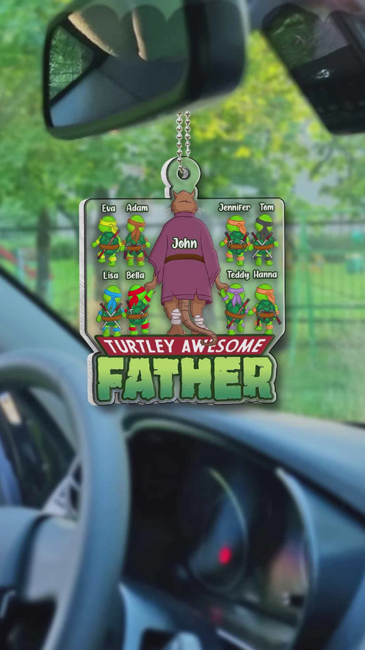 Turtley Awesome Father - Personalized Green Turtles Custom Shaped Car Ornament