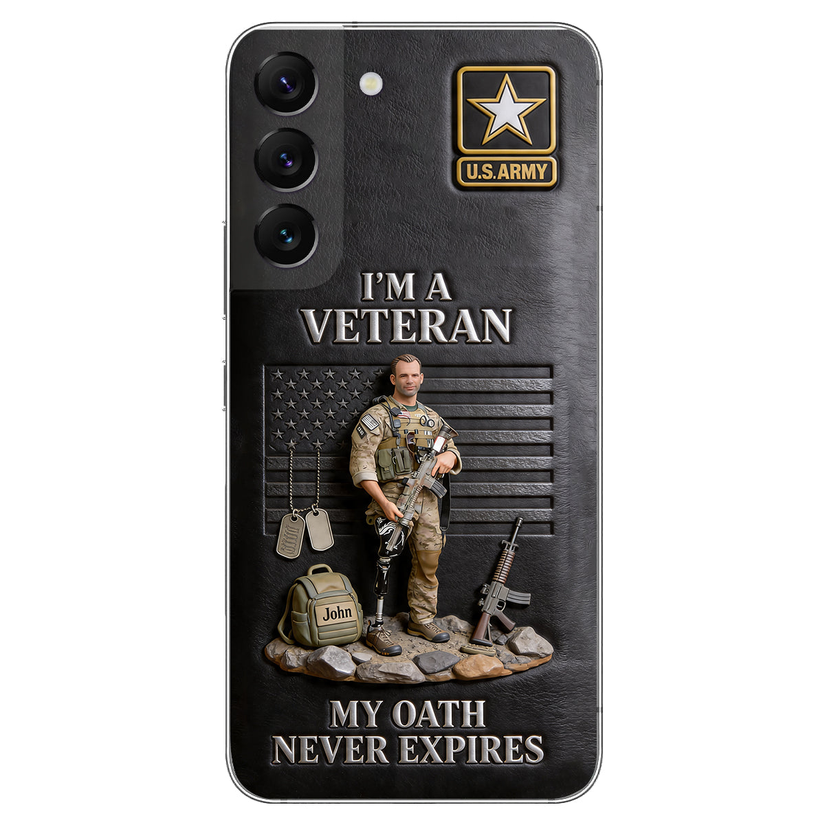 Military Hero - Personalized Veteran 3D Embossed Leather Phone Case