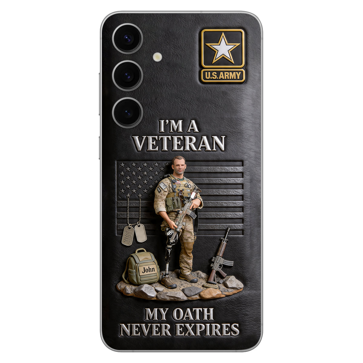 Military Hero - Personalized Veteran 3D Embossed Leather Phone Case